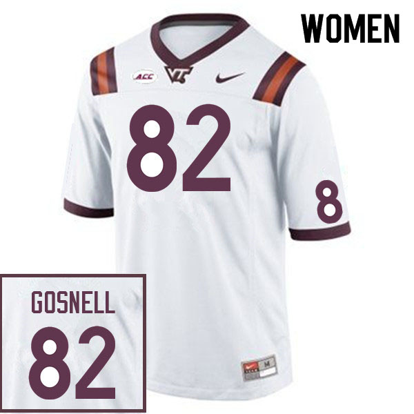 Women #82 Benji Gosnell Virginia Tech Hokies College Football Jerseys Sale-White